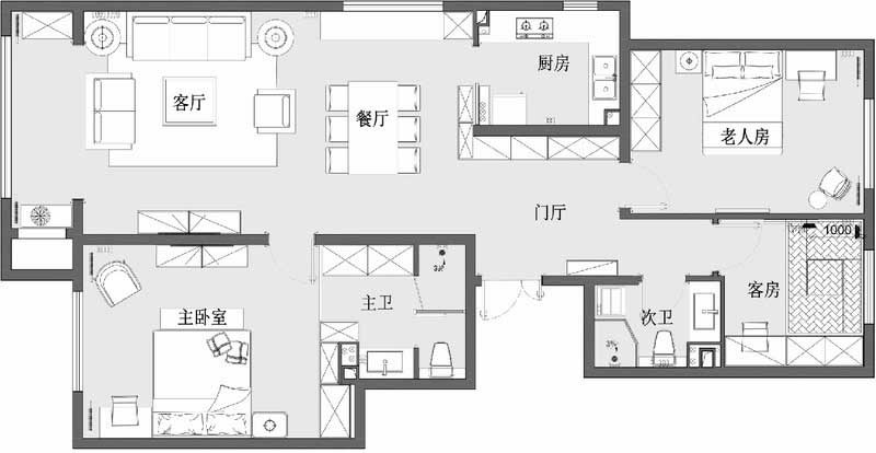 深圳羅湖區現代簡約風家庭新房裝修工程平面布置圖