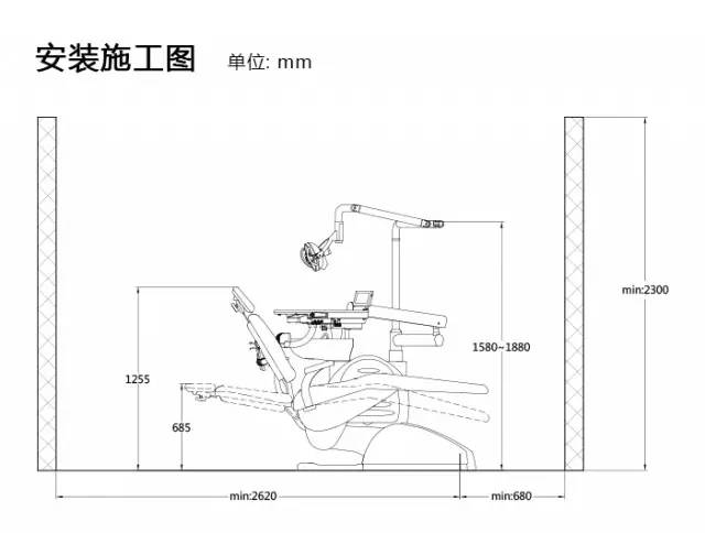 牙科椅正立面尺寸圖